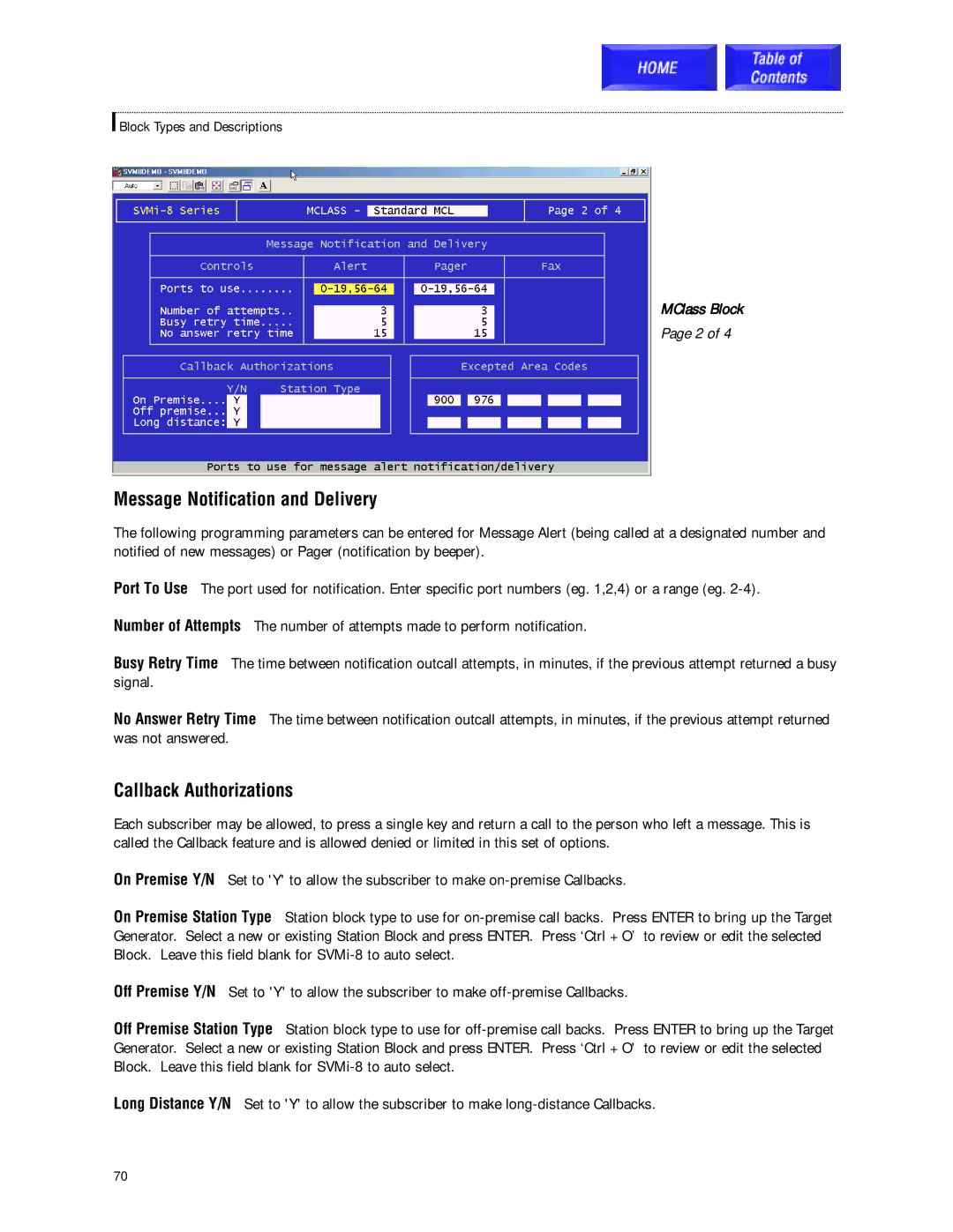 Samsung SVMi-8 technical manual Message Notification and Delivery, Callback Authorizations 