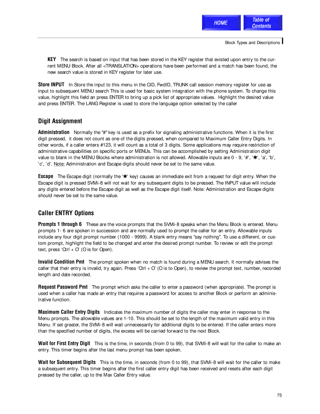 Samsung SVMi-8 technical manual Digit Assignment, Caller Entry Options 