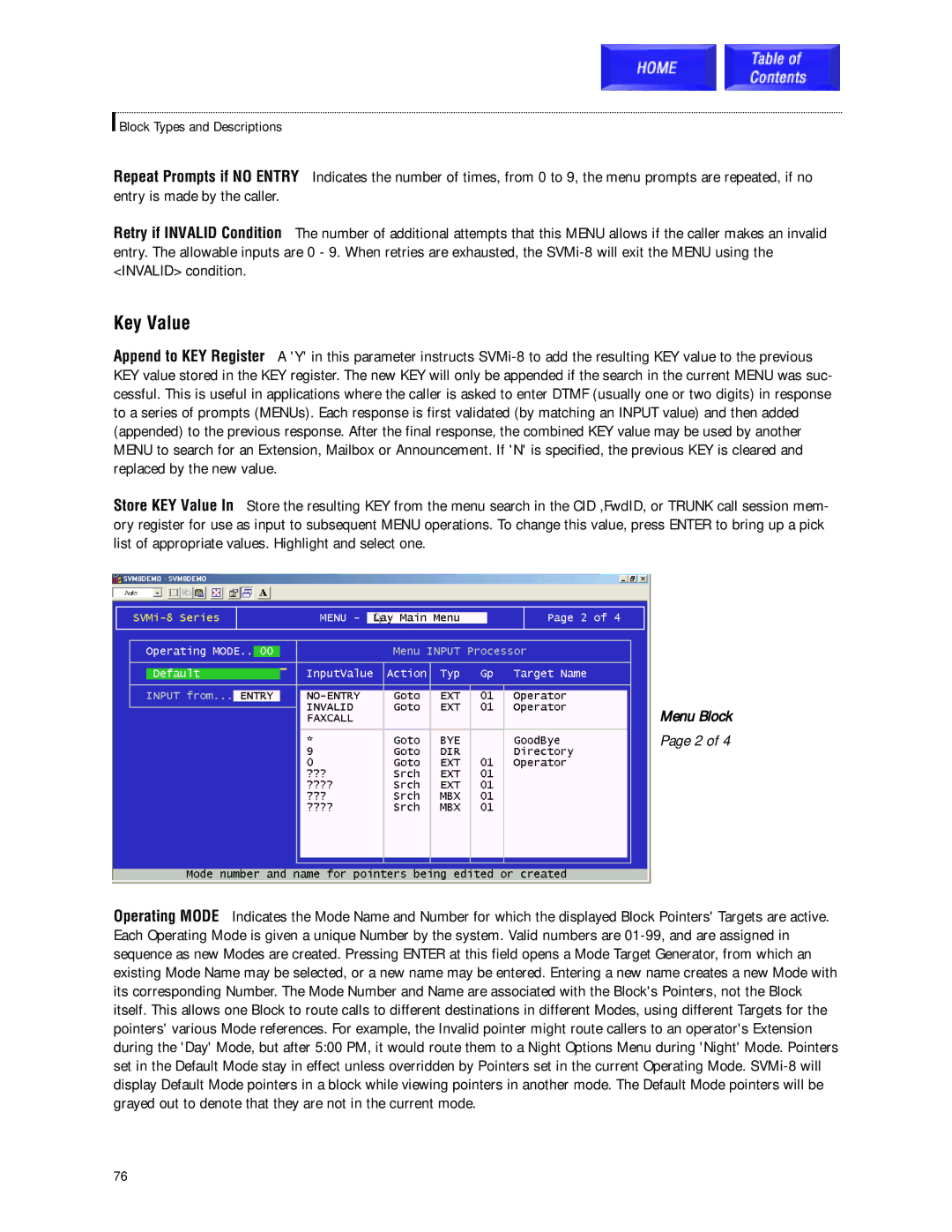 Samsung SVMi-8 technical manual Key Value 