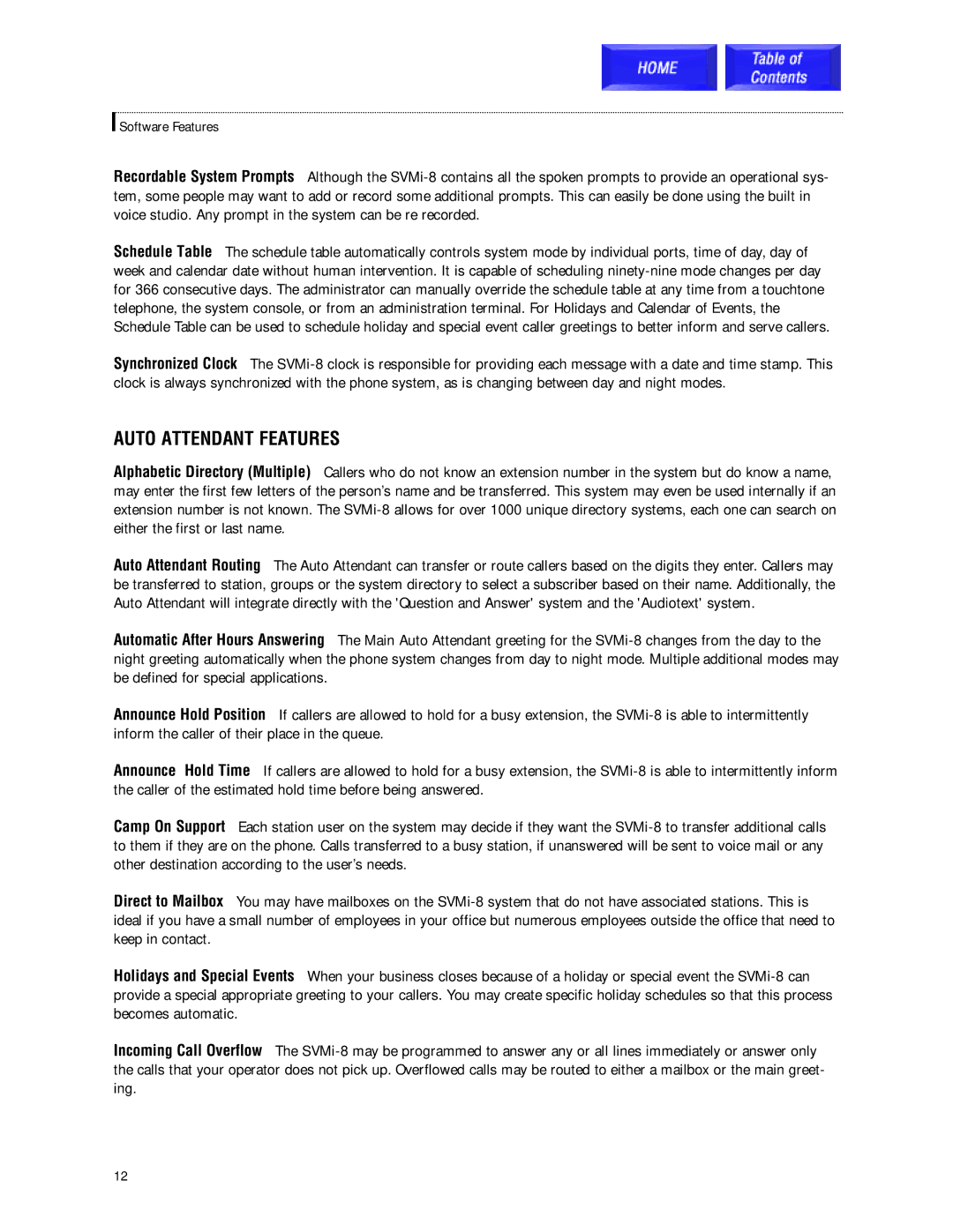 Samsung SVMi-8 technical manual Auto Attendant Features 