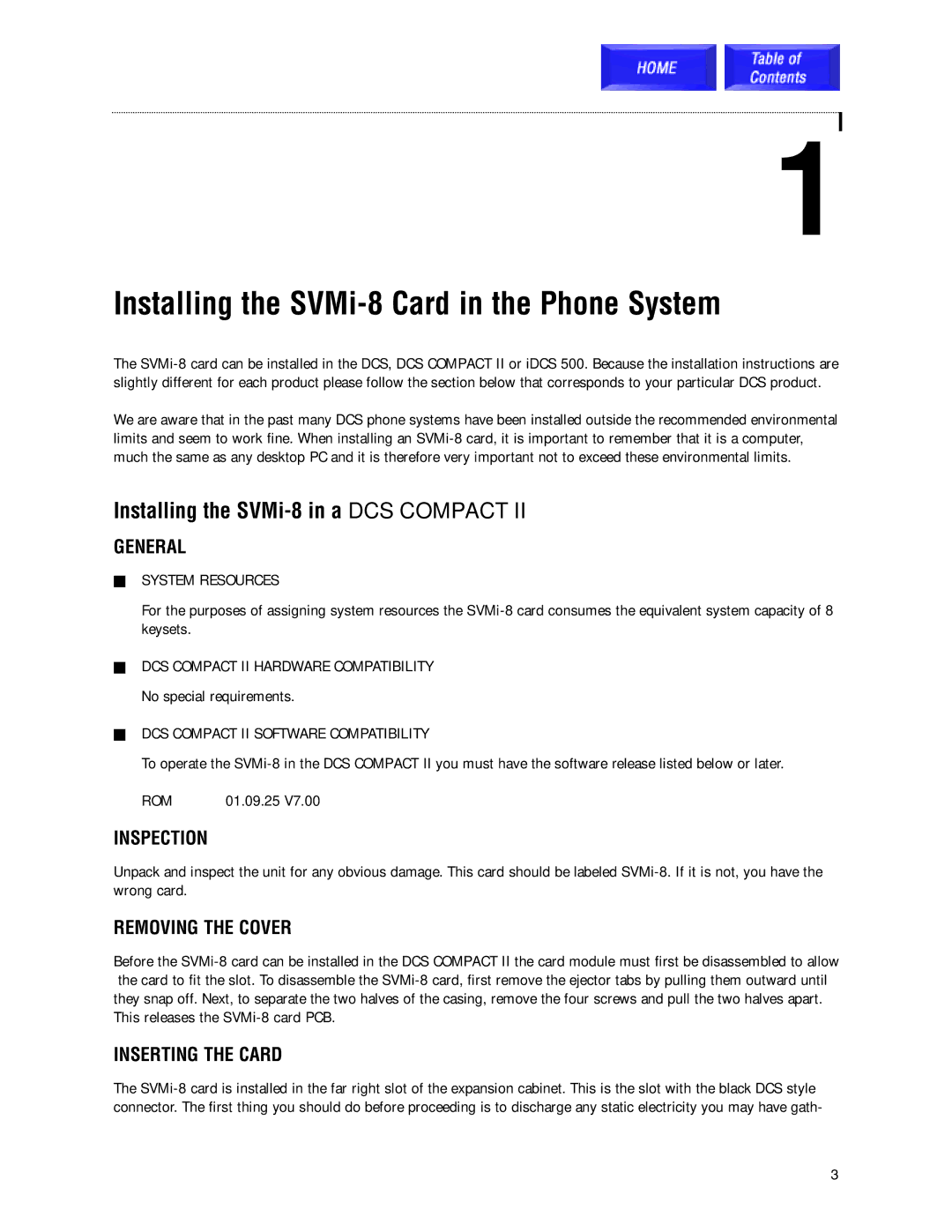 Samsung technical manual Installing the SVMi-8 Card in the Phone System, Installing the SVMi-8 in a DCS Compact 