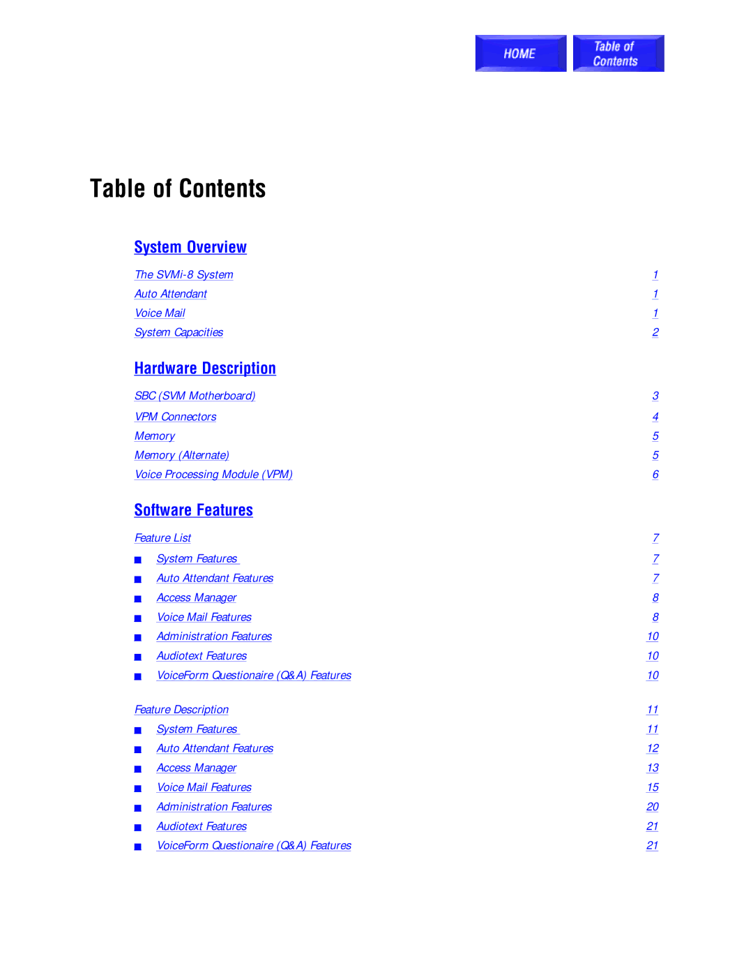 Samsung SVMi-8 technical manual Table of Contents 