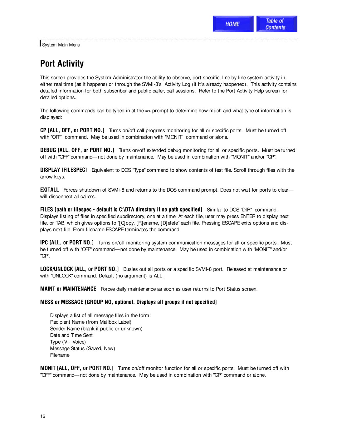 Samsung SVMi-8 technical manual Port Activity 