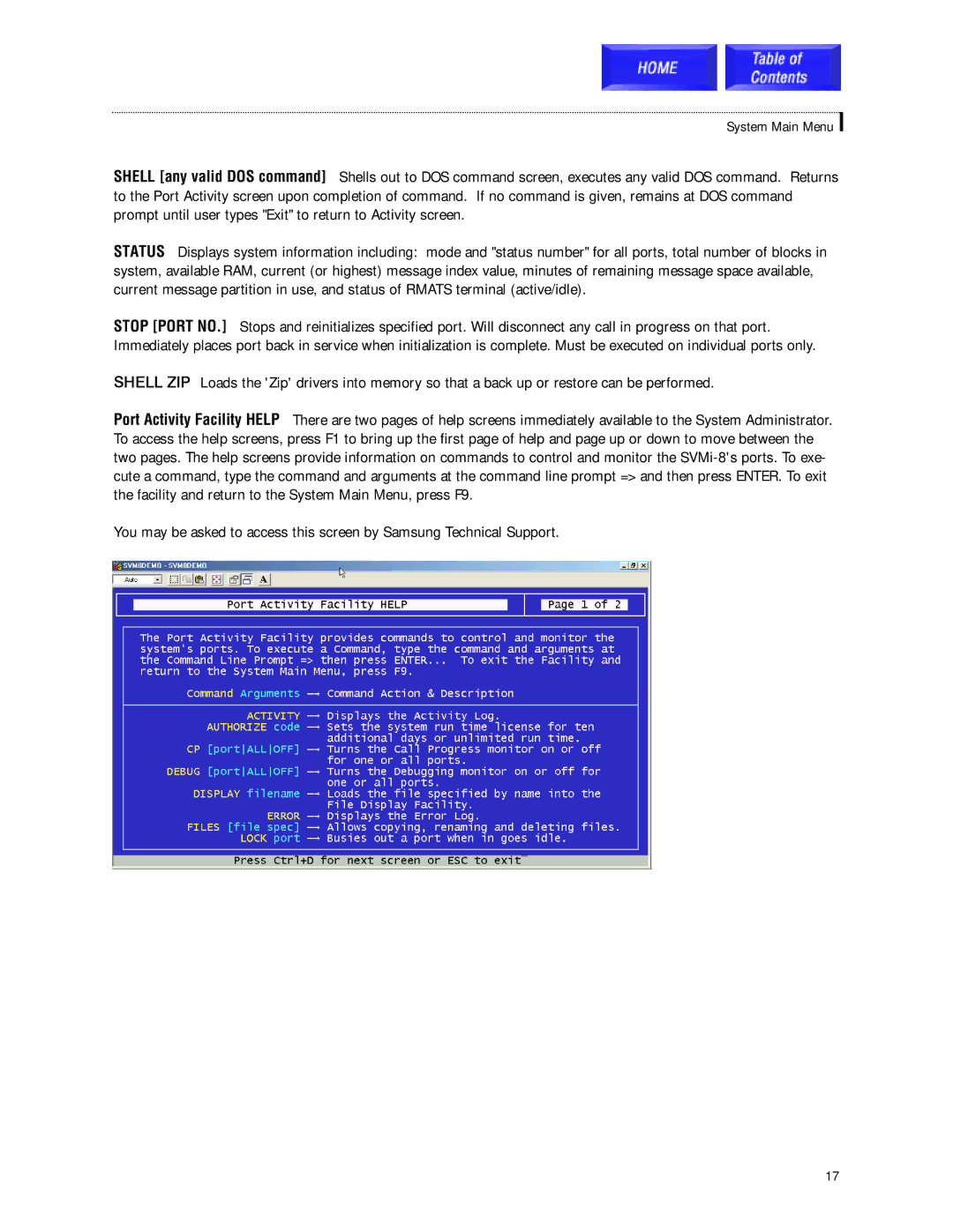 Samsung SVMi-8 technical manual System Main Menu 