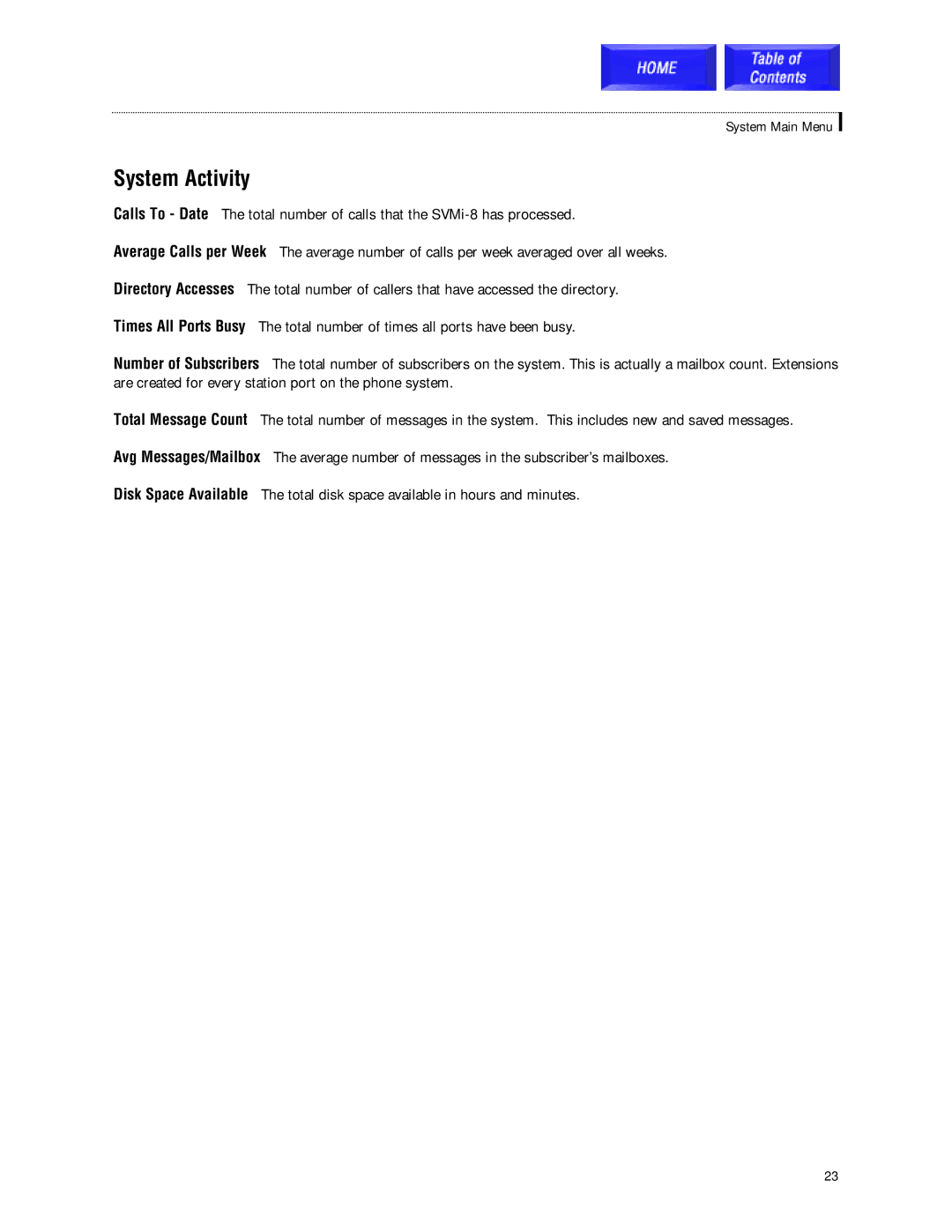 Samsung SVMi-8 technical manual System Activity 