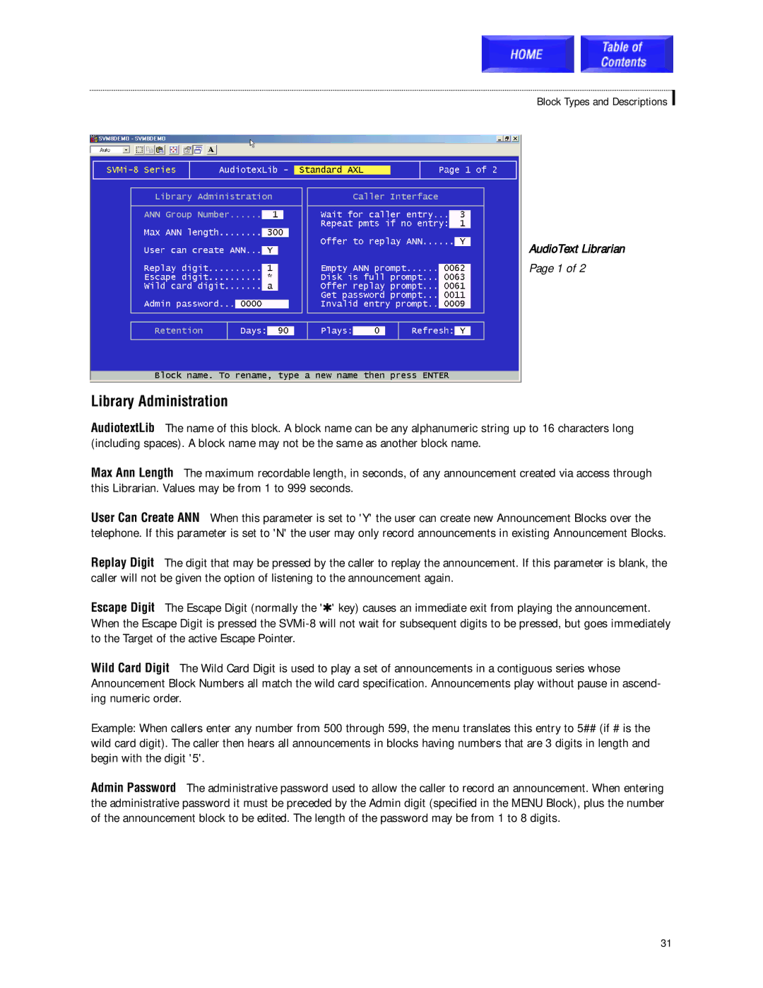 Samsung SVMi-8 technical manual Library Administration, AudioText Librarian 