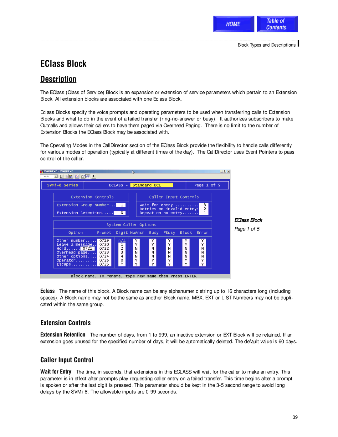 Samsung SVMi-8 technical manual EClass Block, Extension Controls, Caller Input Control 