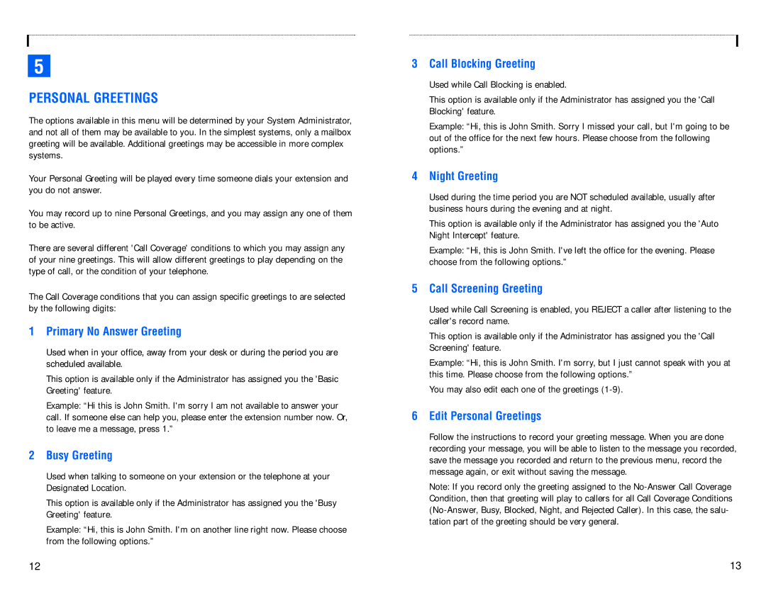 Samsung SVMi-8 manual Personal Greetings 