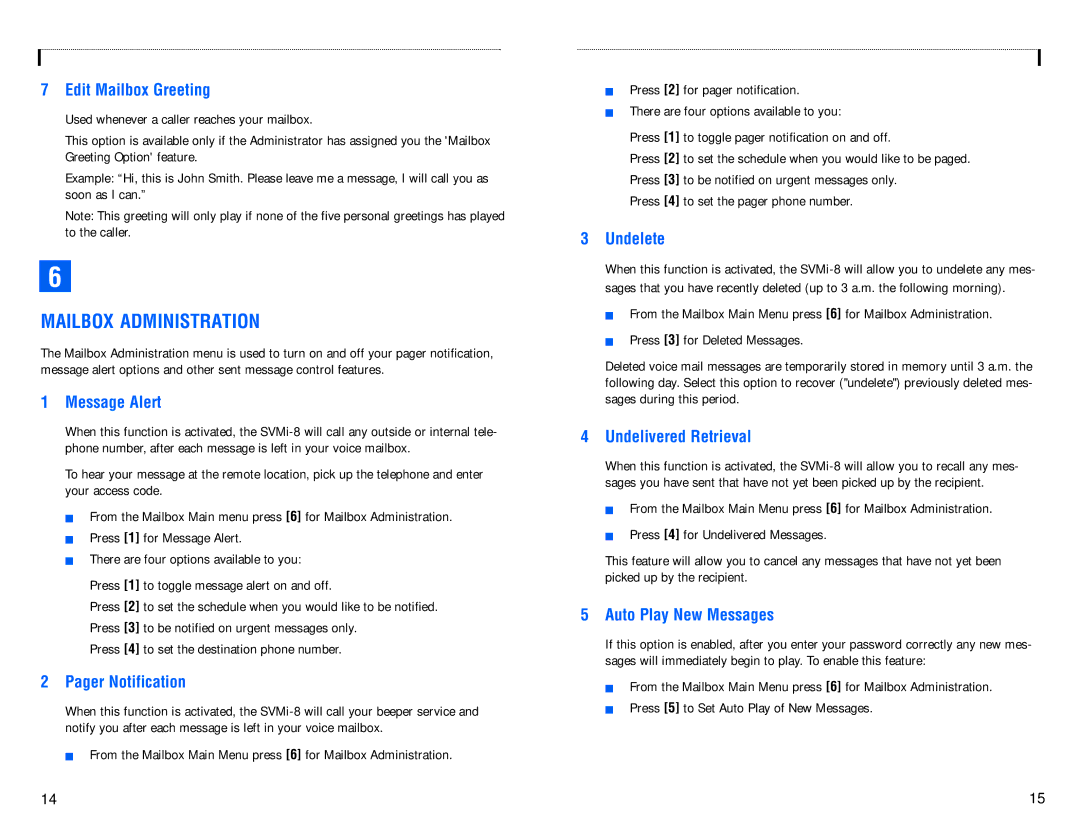 Samsung SVMi-8 manual Mailbox Administration 