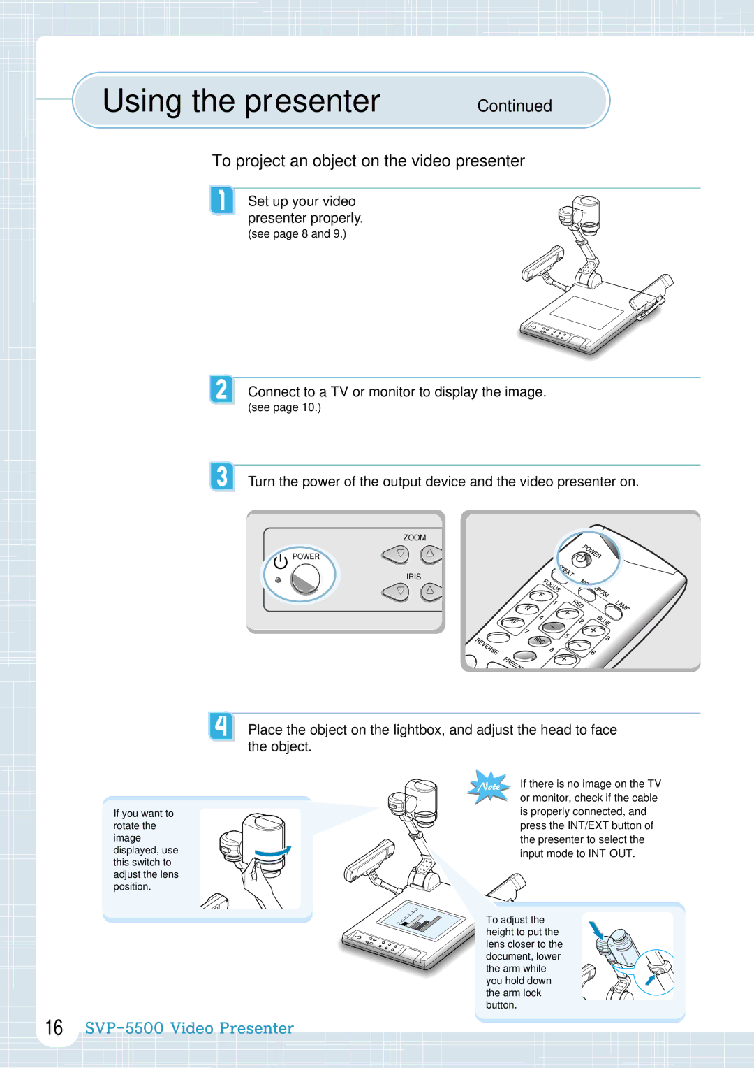 Samsung SVP-5500 manual To project an object on the video presenter, Object 