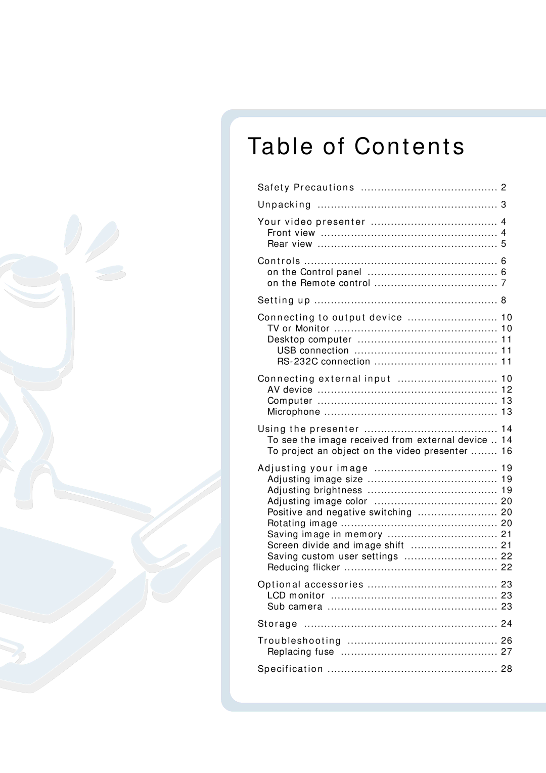 Samsung SVP-5500 manual Table of Contents 