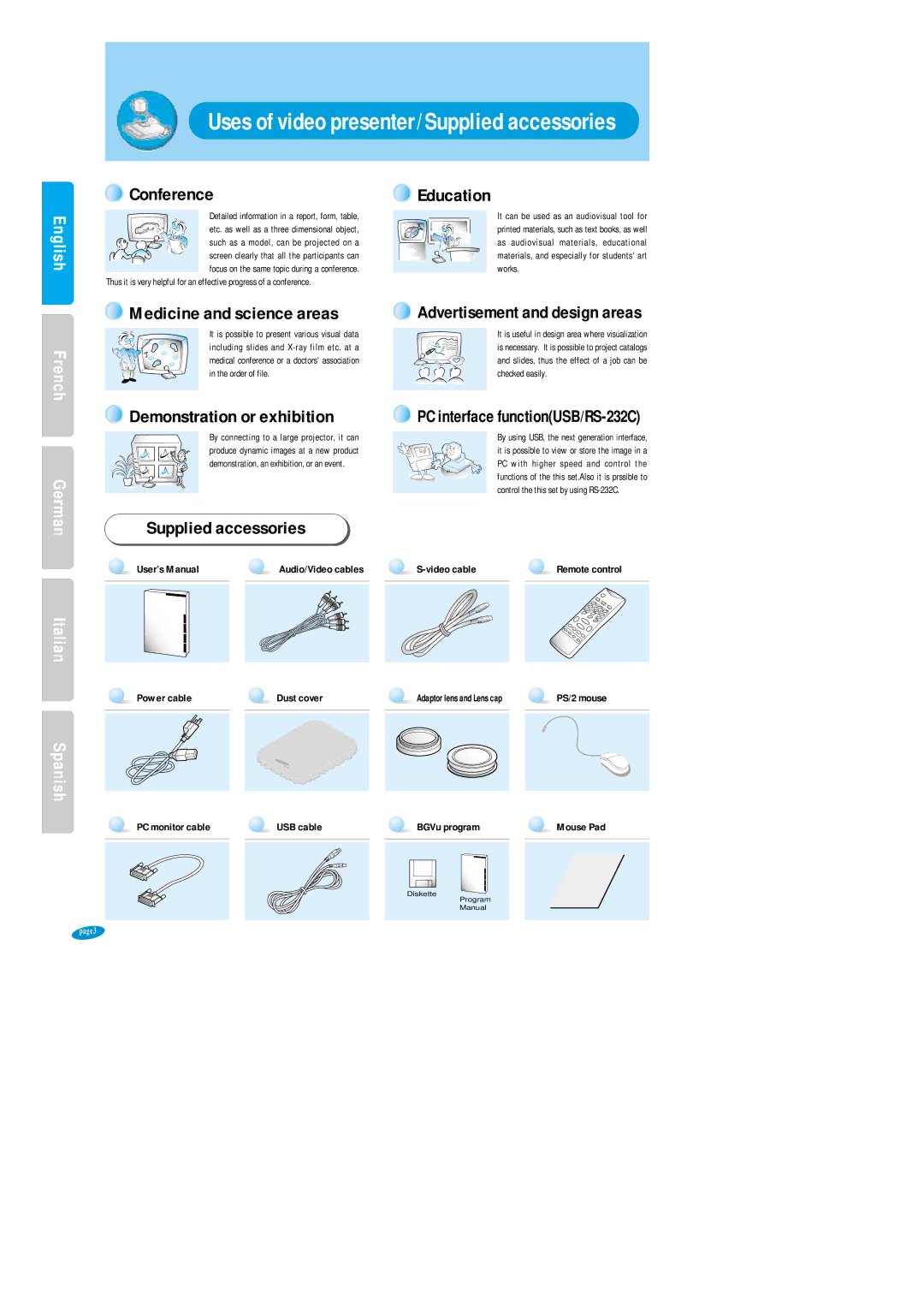 Samsung SVP-6000N/P Conference, Education, Medicine and science areas, Demonstration or exhibition, Supplied accessories 