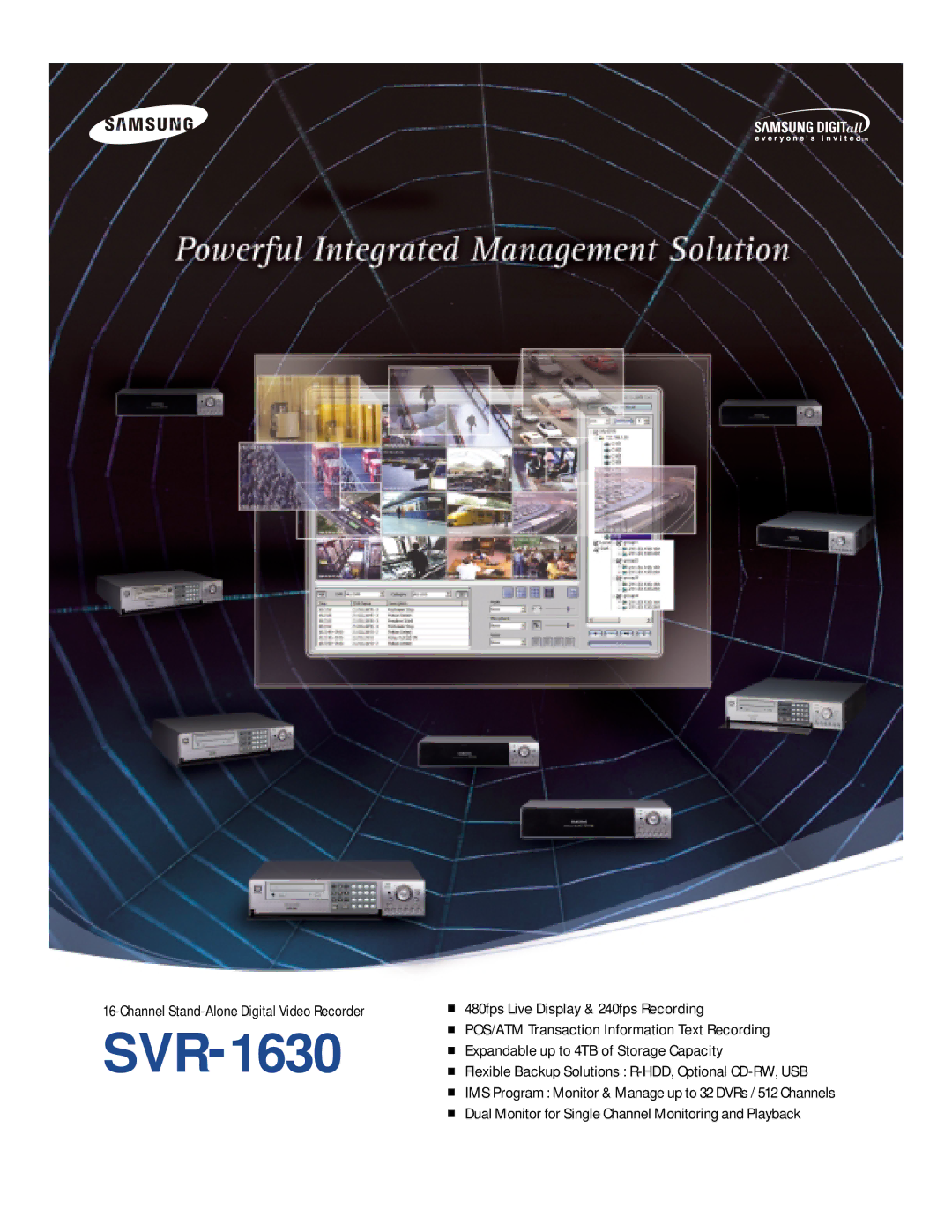 Samsung SVR-1630 manual POS/ATM Transaction Information Text Recording, Expandable up to 4TB of Storage Capacity 