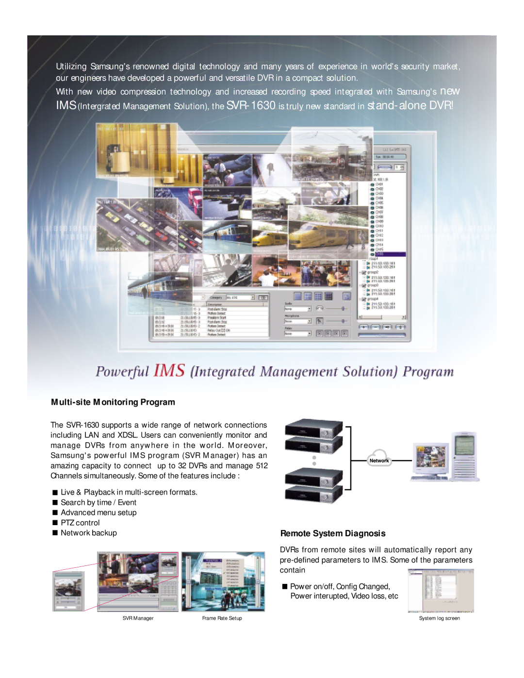 Samsung SVR-1630 manual Network backup, Contain, Power on/off, Config Changed, Power interupted, Video loss, etc 