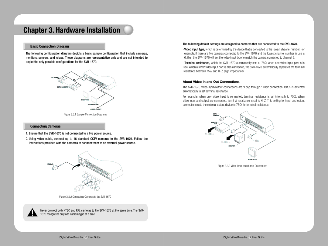 Samsung SVR-1670 manual Basic Connection Diagram, Connecting Cameras 