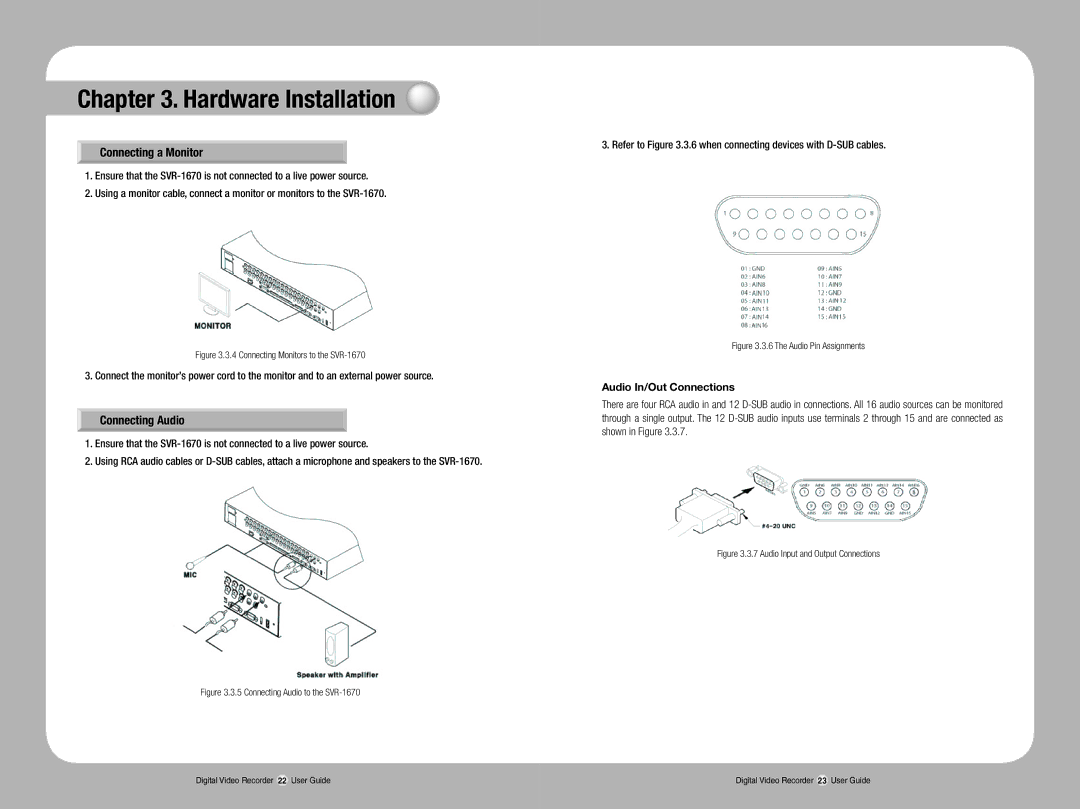 Samsung SVR-1670 manual Connecting a Monitor, Connecting Audio 