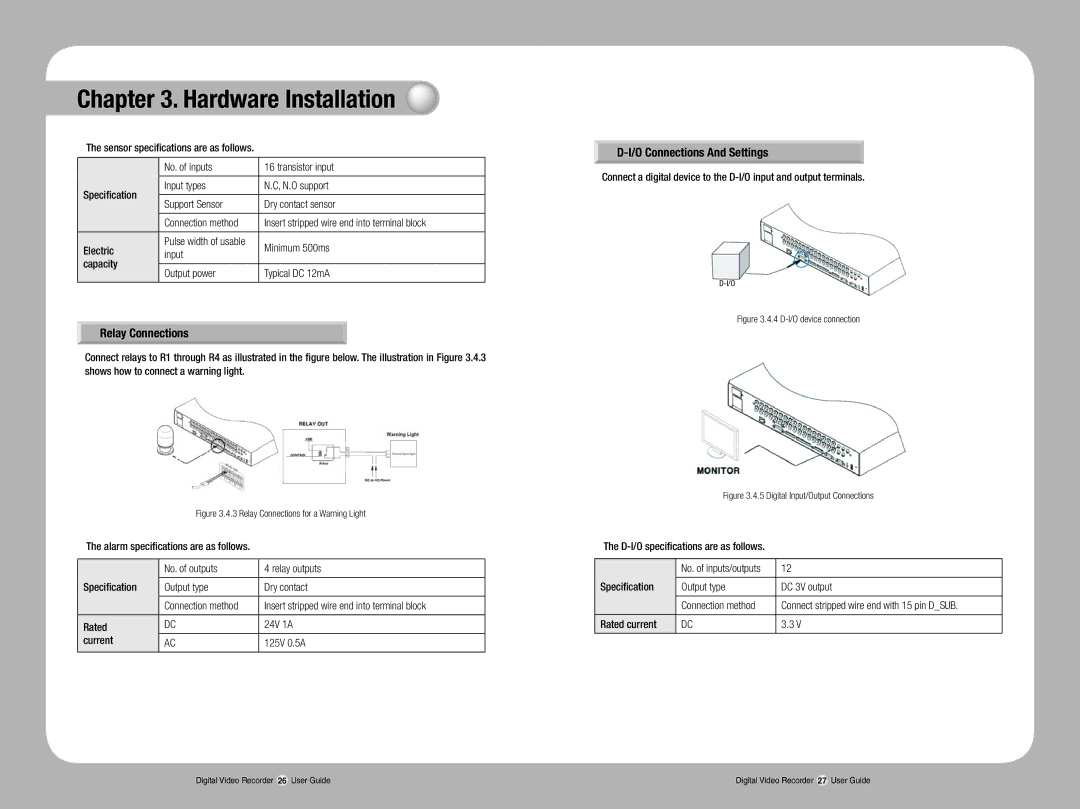 Samsung SVR-1670 manual Relay Connections, O Connections And Settings 