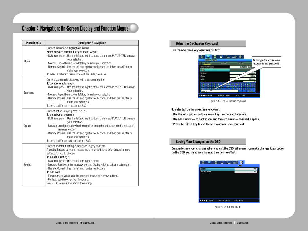 Samsung SVR-1670 manual Using the On-Screen Keyboard, Saving Your Changes on the OSD 