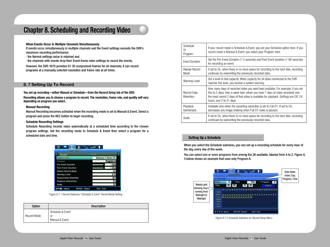 Samsung SVR-1670 manual Setting Up To Record, Setting Up a Schedule 