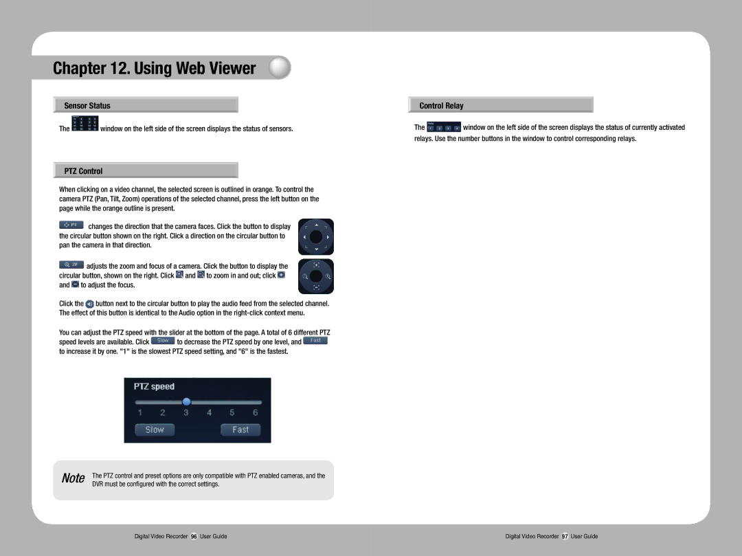 Samsung SVR-1670 manual Sensor Status, PTZ Control, Control Relay 