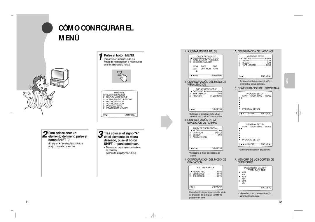 Samsung SVR-24JP, SVR-960JP operating instructions Pulse el botó n Menu 