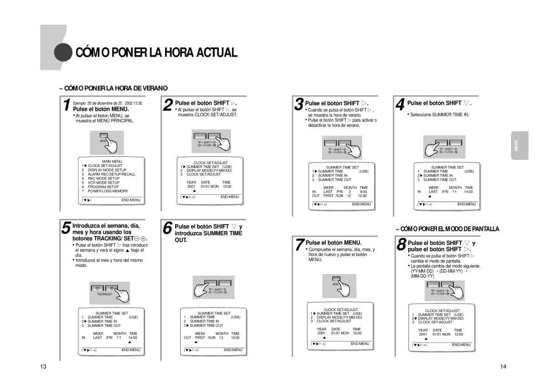 Samsung SVR-960JP, SVR-24JP operating instructions Cómo Poner LA Hora Actual, Cómo Poner LA Hora DE Verano, Out 