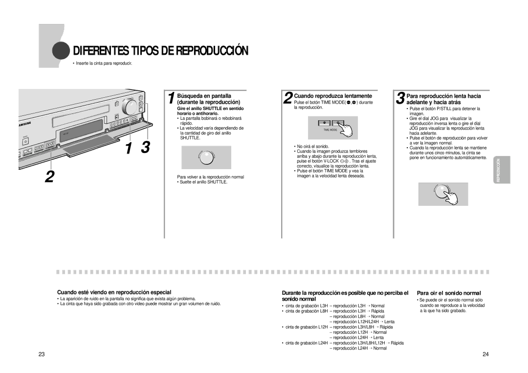 Samsung SVR-24JP, SVR-960JP Para oir el sonido normal, Para reproducció n lenta hacia adelante y hacia atrás 