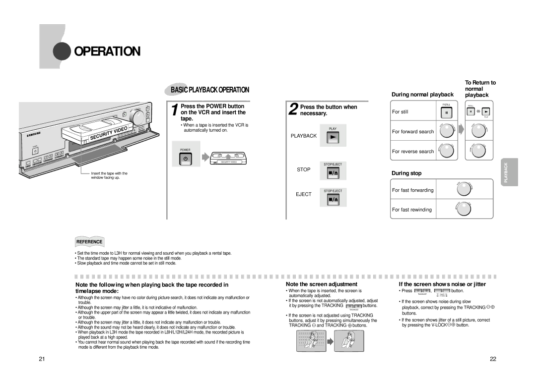 Samsung SVR-24JP, SVR-960JP operating instructions Basic Playback Operation 