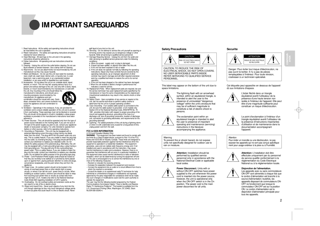 Samsung SVR-24JP, SVR-960JP operating instructions Important Safeguards, FCC & Ices Information 