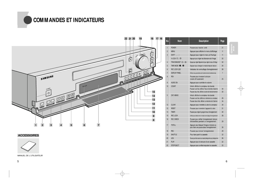 Samsung SVR-24JP, SVR-960JP operating instructions Accessoires, Manuel DE L’UTILISATEUR 