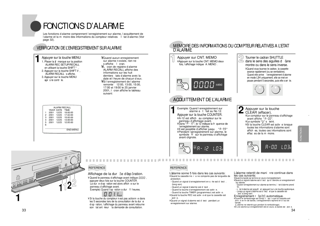 Samsung SVR-24JP, SVR-960JP Fonctions D’ALARME, Verification DE L’ENREGISTREMENT SUR Alarme, Appuyer sur CNT. Memo 