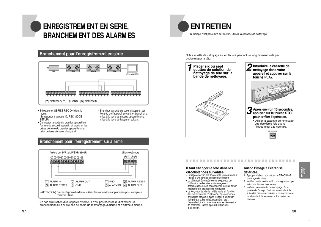 Samsung SVR-24JP Entretien, Il faut changer la tête dans les circonstances suivantes, Quand l’image à l’écran se détériore 