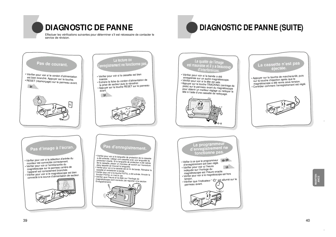 Samsung SVR-960JP, SVR-24JP operating instructions Diagnostic DE Panne, 19~20 