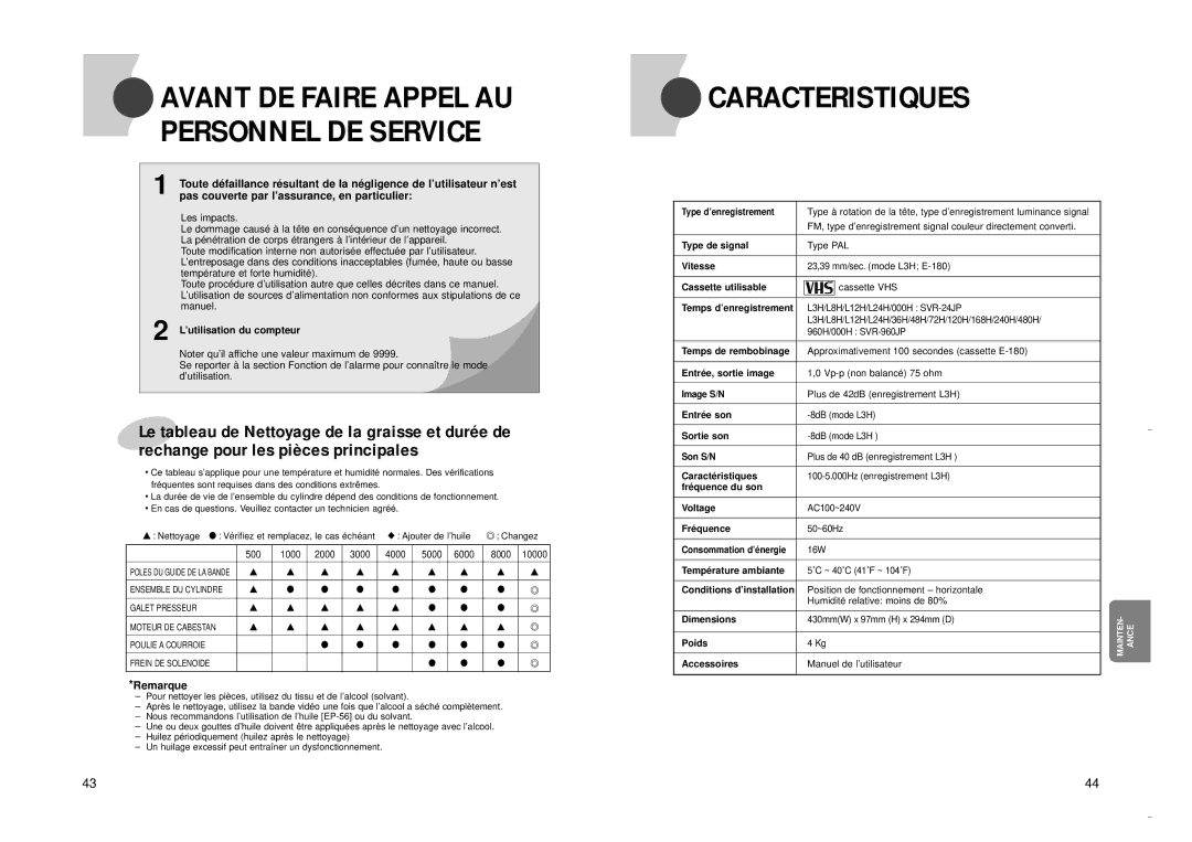 Samsung SVR-960JP, SVR-24JP operating instructions Caracteristiques, Les impacts, ’utilisation du compteur, Remarque 