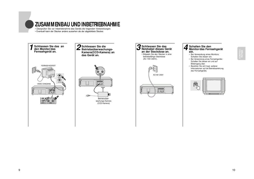 Samsung SVR-960JP Schalten Sie den Monitor/das Fernsehgerä t ein, Netzkabel dieses Gerä t, Betriebsfähige Steckdose 