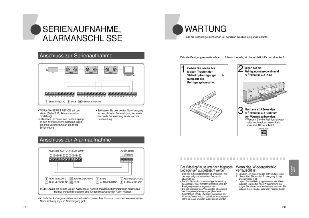 Samsung SVR-960JP, SVR-24JP operating instructions Wartung, Wenn das Wiedergabebild verrauscht ist, Auß engerät 