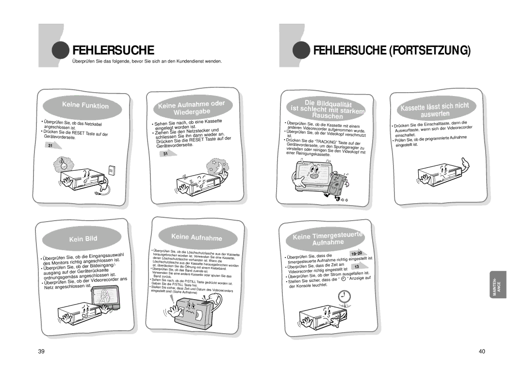 Samsung SVR-24JP, SVR-960JP operating instructions Fehlersuche 