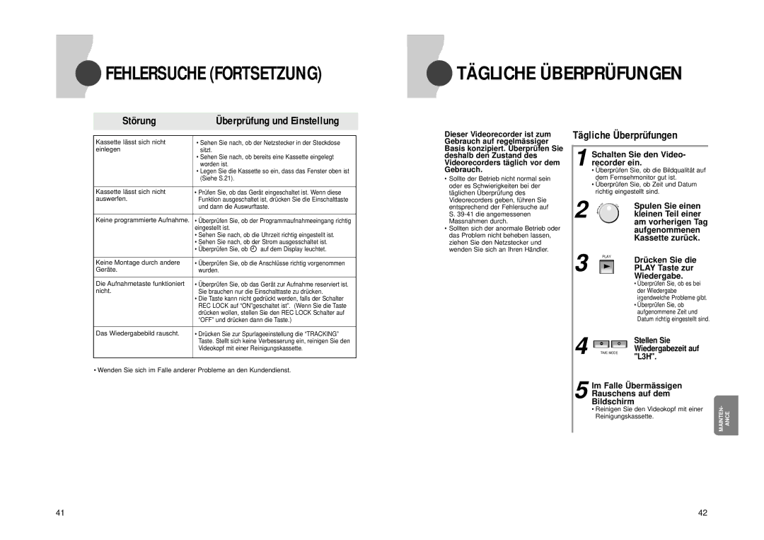 Samsung SVR-960JP, SVR-24JP operating instructions Tägliche Überprüfungen 