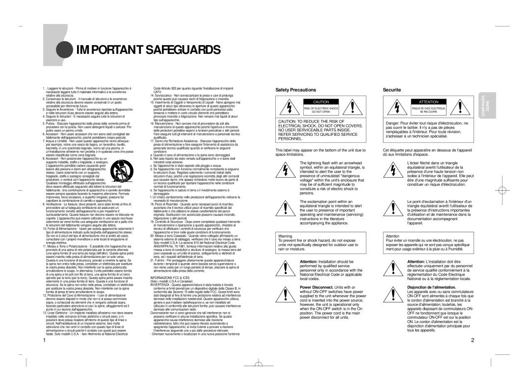 Samsung SVR-24JP, SVR-960JP operating instructions Configura Zione 