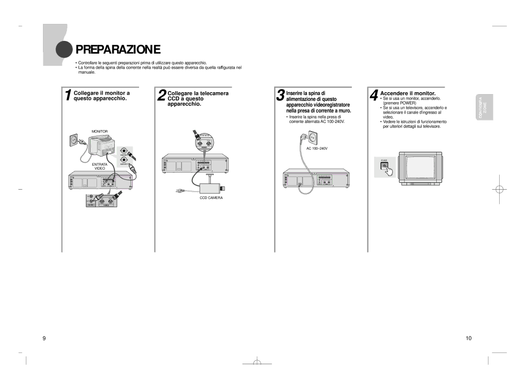 Samsung SVR-24JP Preparazione, Collegare il monitor a Collegare la telecamera, Accendere il monitor, Apparecchio 