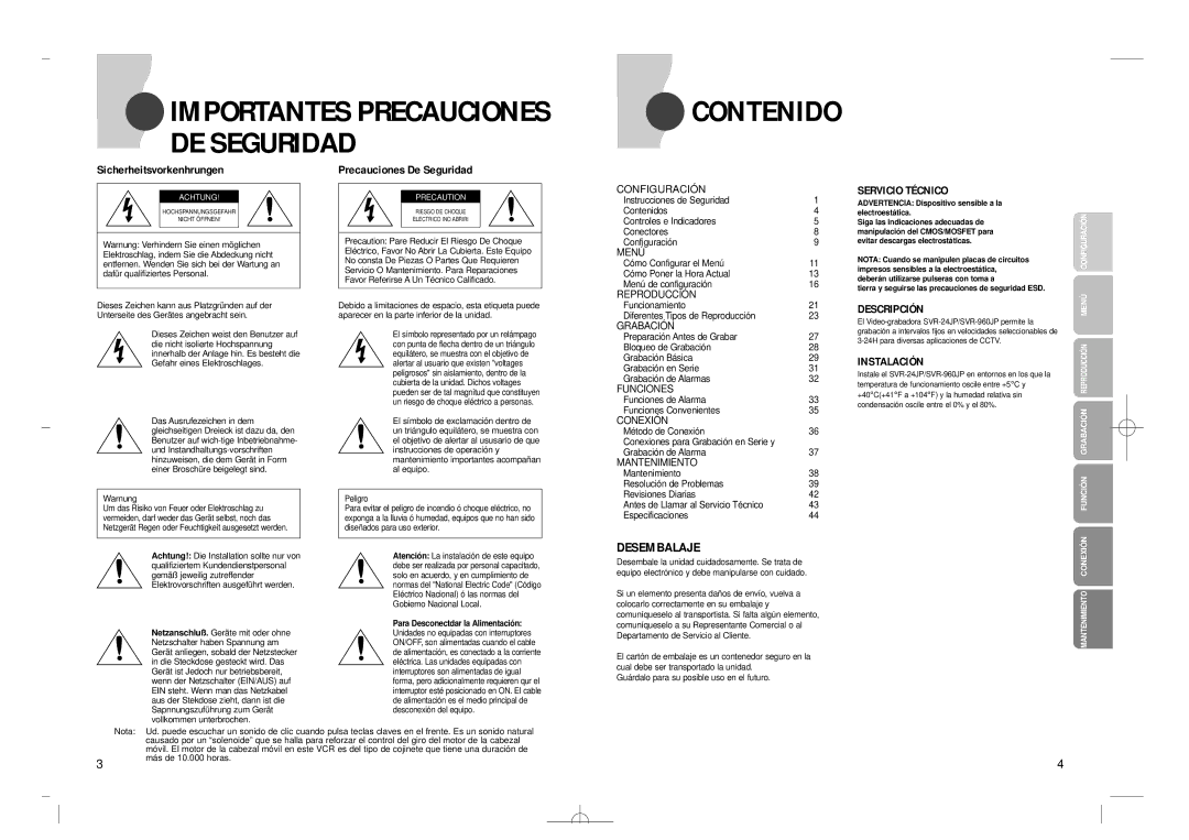 Samsung SVR-24JP, SVR-960JP operating instructions Configuración 