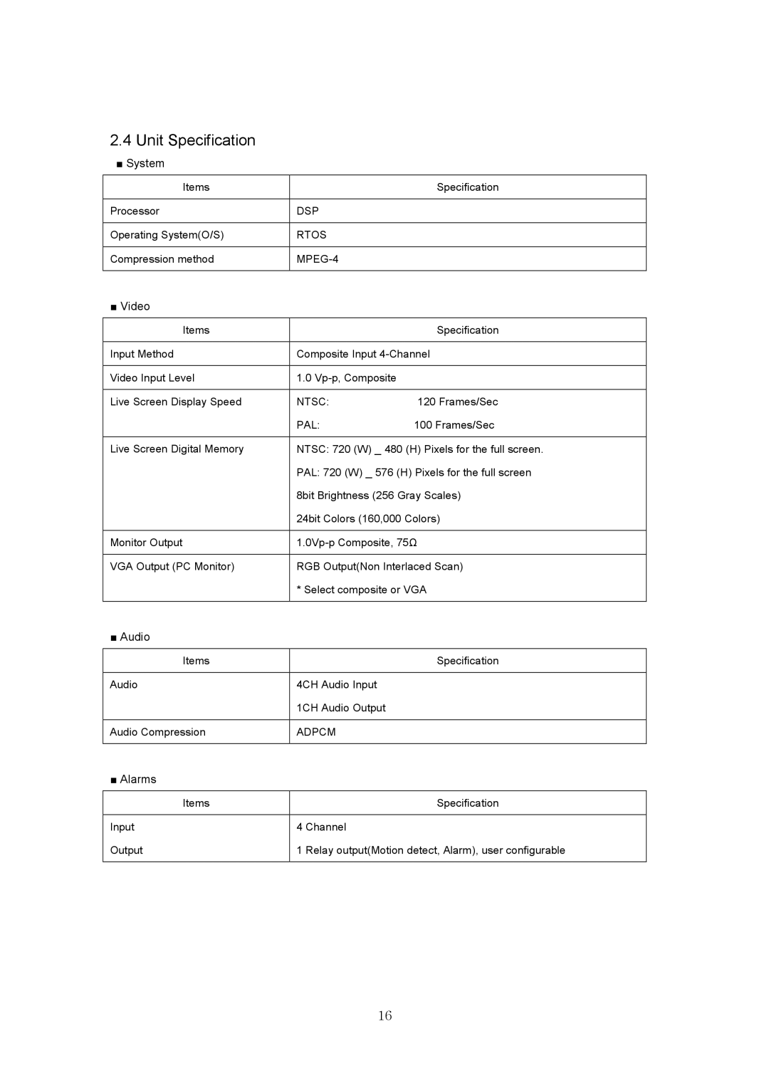 Samsung SVR-440 manual 4UnitSpecification, Video 