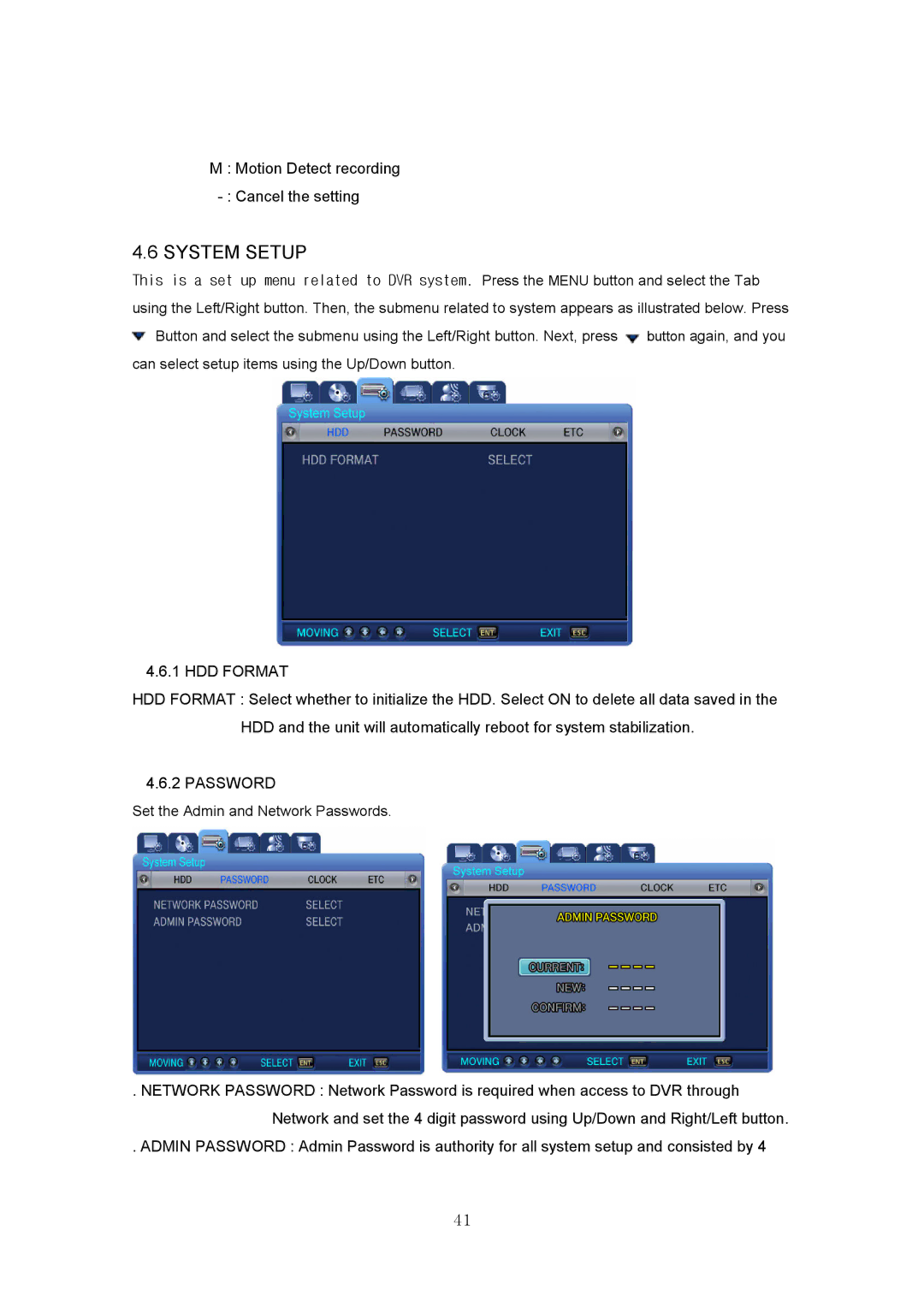 Samsung SVR-440 manual 6SYSTEMSETUP, 1HDDFORMAT, 2PASSWORD 