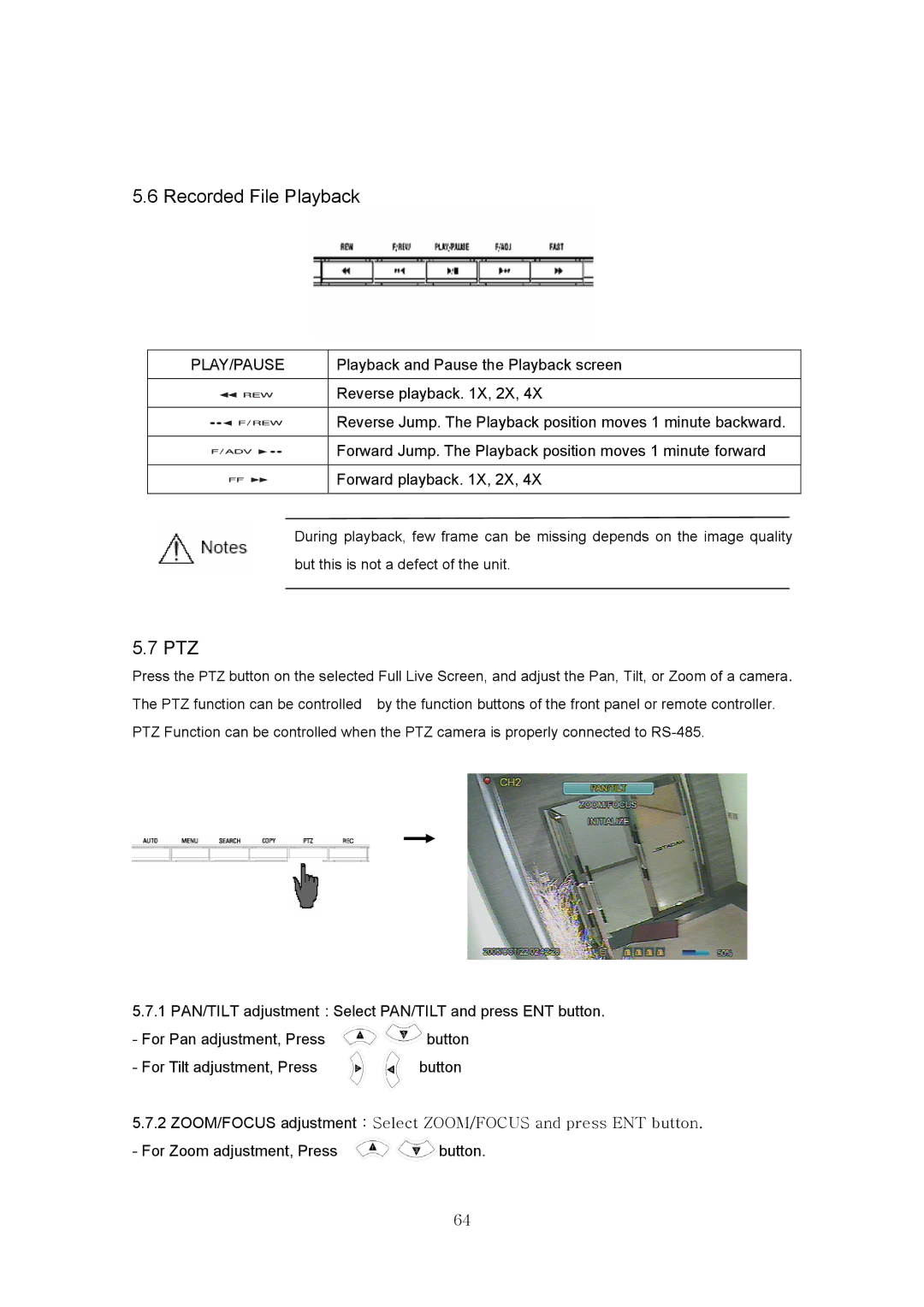 Samsung SVR-440 manual 6RecordedFilePlayback, 7PTZ 