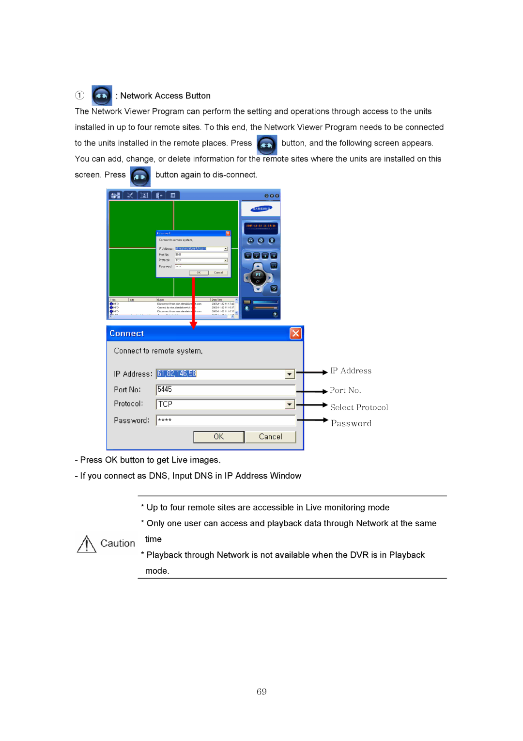 Samsung SVR-440 manual IP Address Port No Select Protocol 