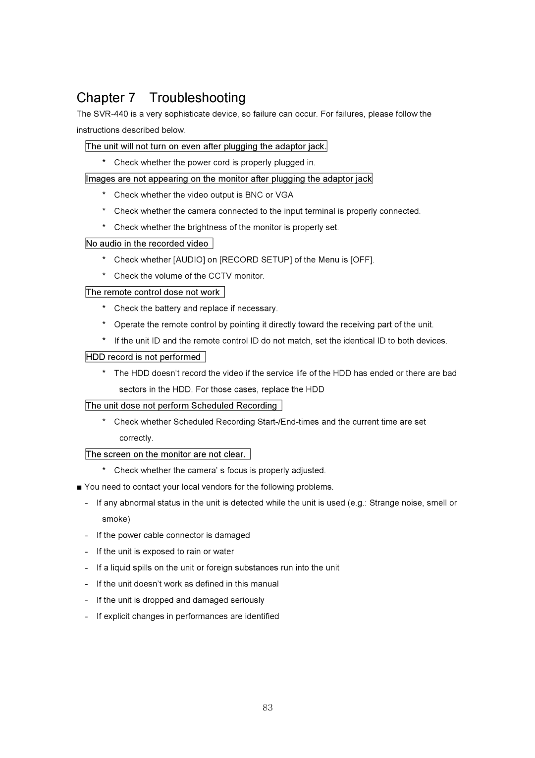 Samsung SVR-440 manual Troubleshooting 