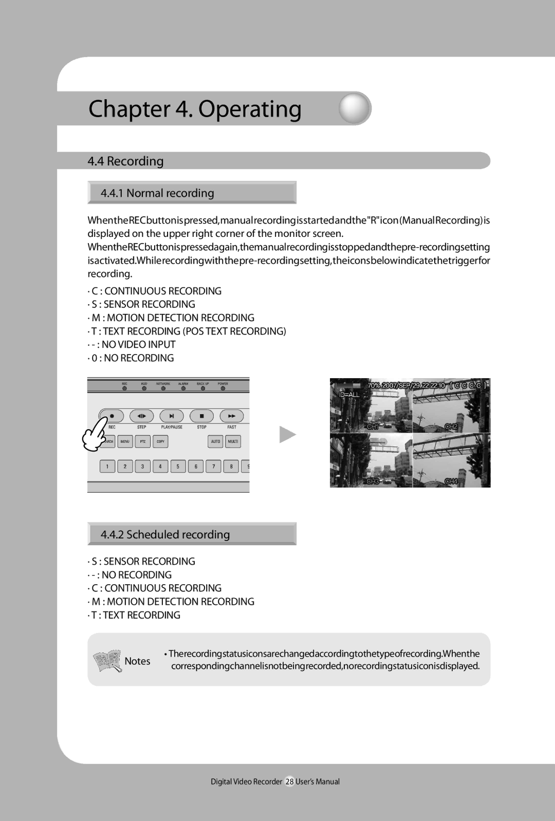 Samsung SVR-940, 450 user manual Recording, Normal recording, Scheduled recording 