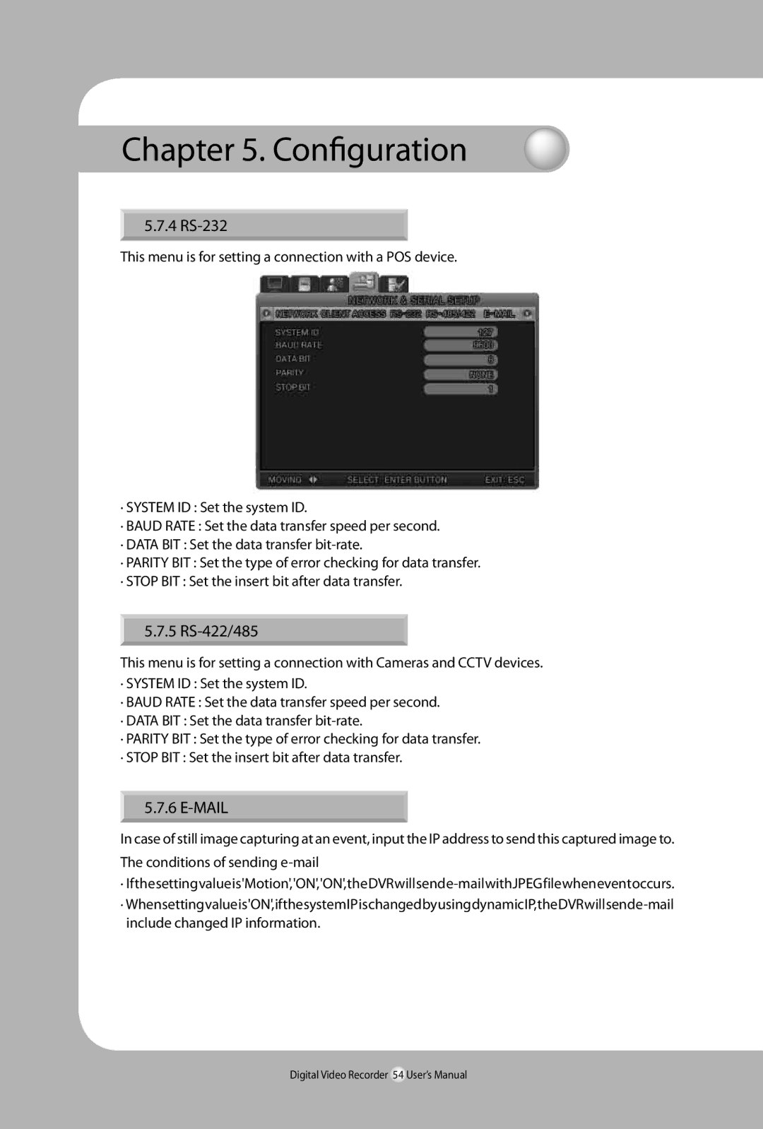 Samsung SVR-940, 450 user manual 4 RS-232, 5 RS-422/485, Mail 