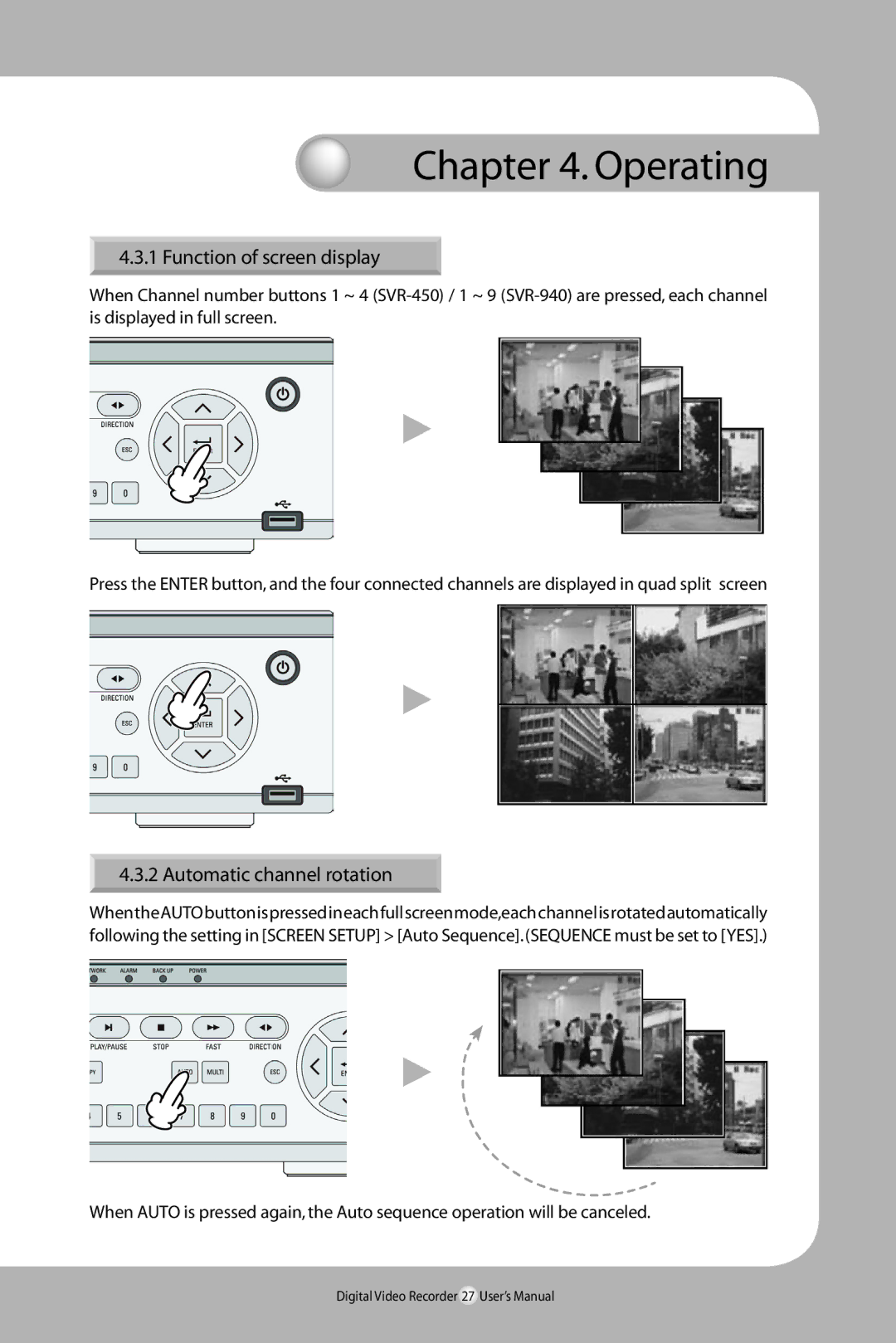 Samsung SVR-940/450 user manual Function of screen display, Automatic channel rotation 