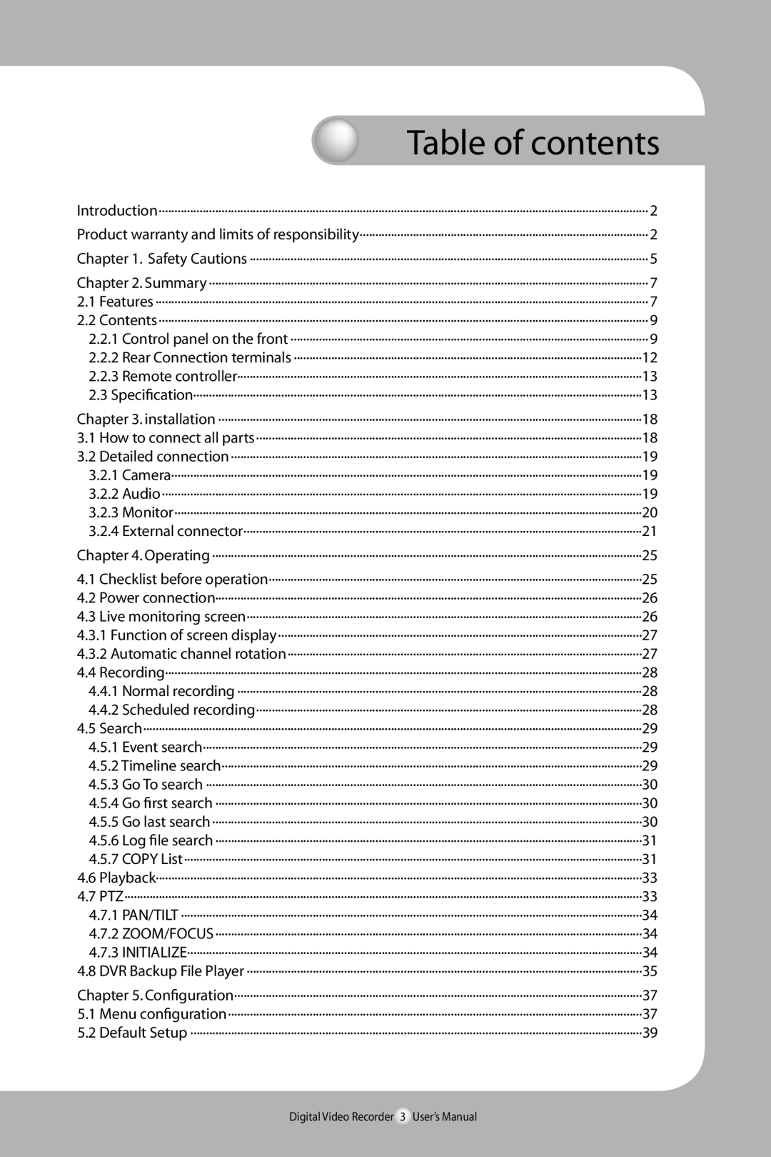 Samsung SVR-940/450 user manual Table of contents 